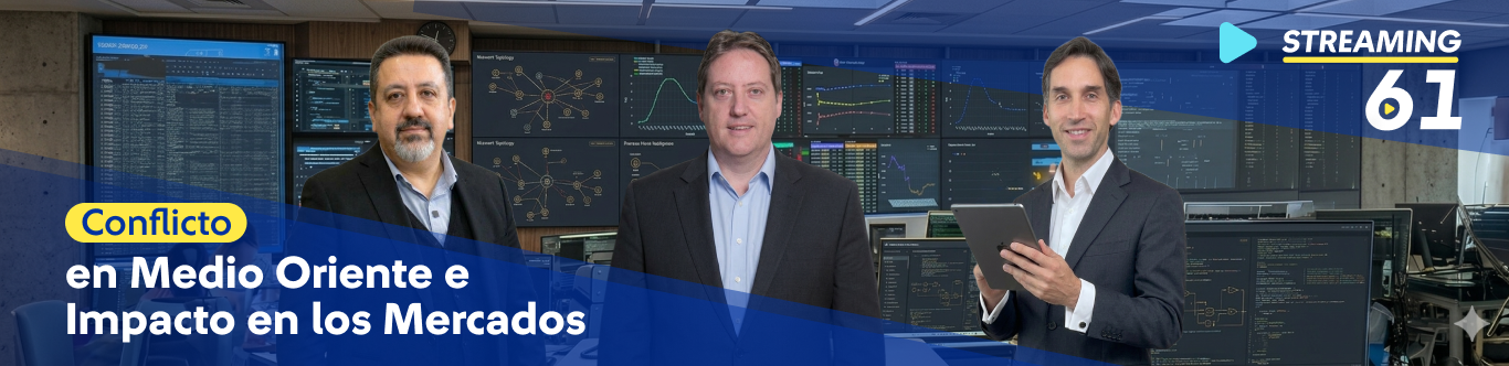 Expertos de AFP Capital explican el conflicto en medio oriente en pantallas con gráficos de inversiones
