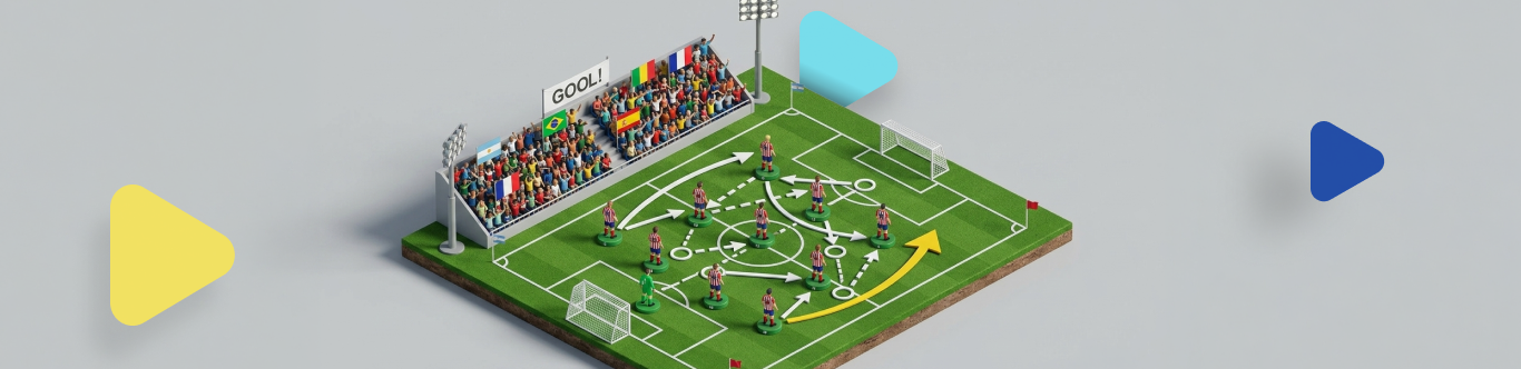 cancha de futbol del mundial en 3d con la estrategia del equipo