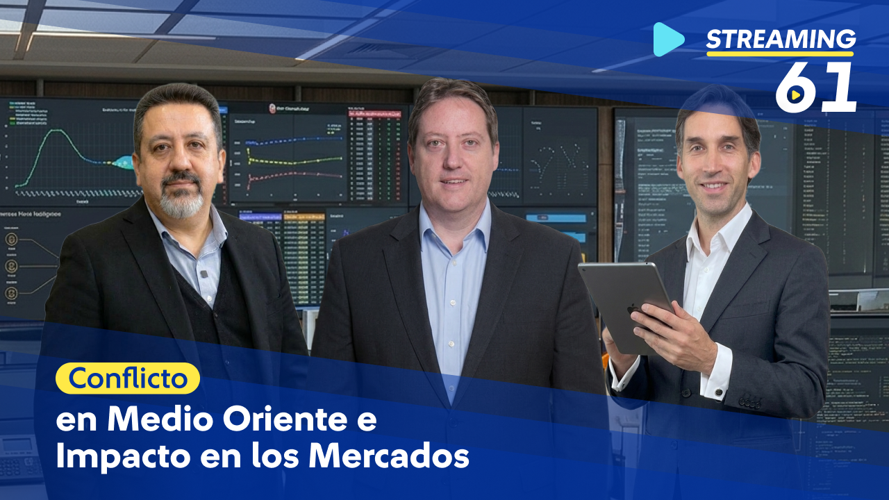 Expertos de AFP Capital explican el conflicto en medio oriente en pantallas con gráficos de inversiones