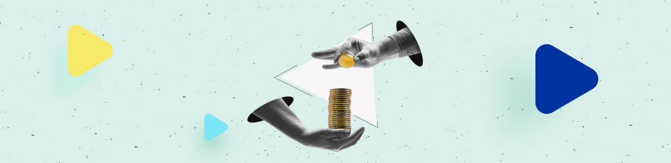 Ilustración de dos manos entregándose monedas, representando ahorro entre personas y Estado